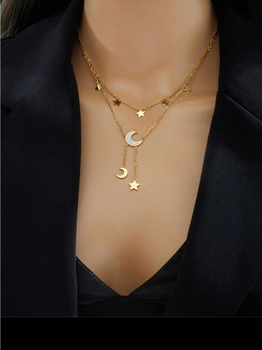 Gold Layered Moon & Star Pendant Necklace -  NEW